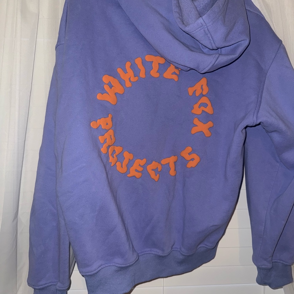 White Fox Boutique Oversized Purple Sweatshirt with Orange Graphics